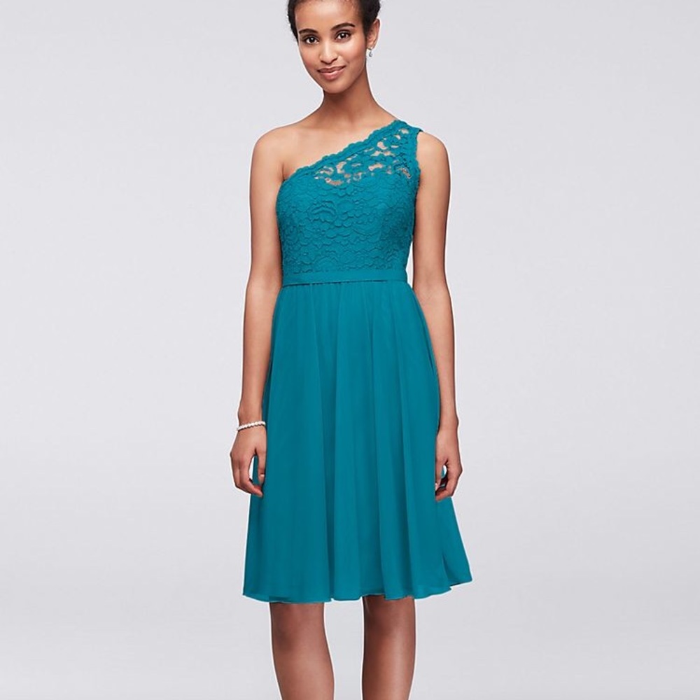 David’s Bridal Bridesmaid Lace One Shoulder Dress